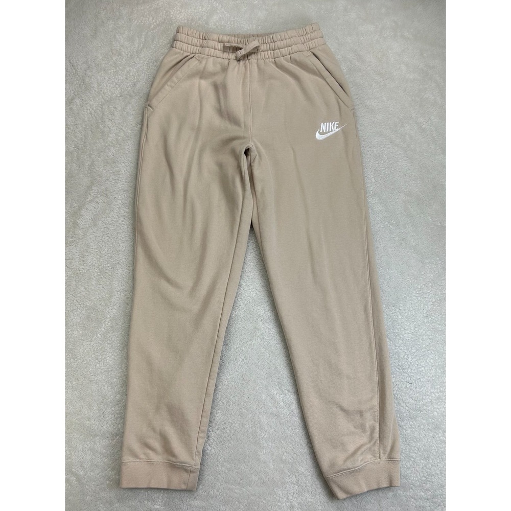 Nike Sportswear Club Sweatpants Womens XL Beige Fleece Elastic Waist Tapered Leg